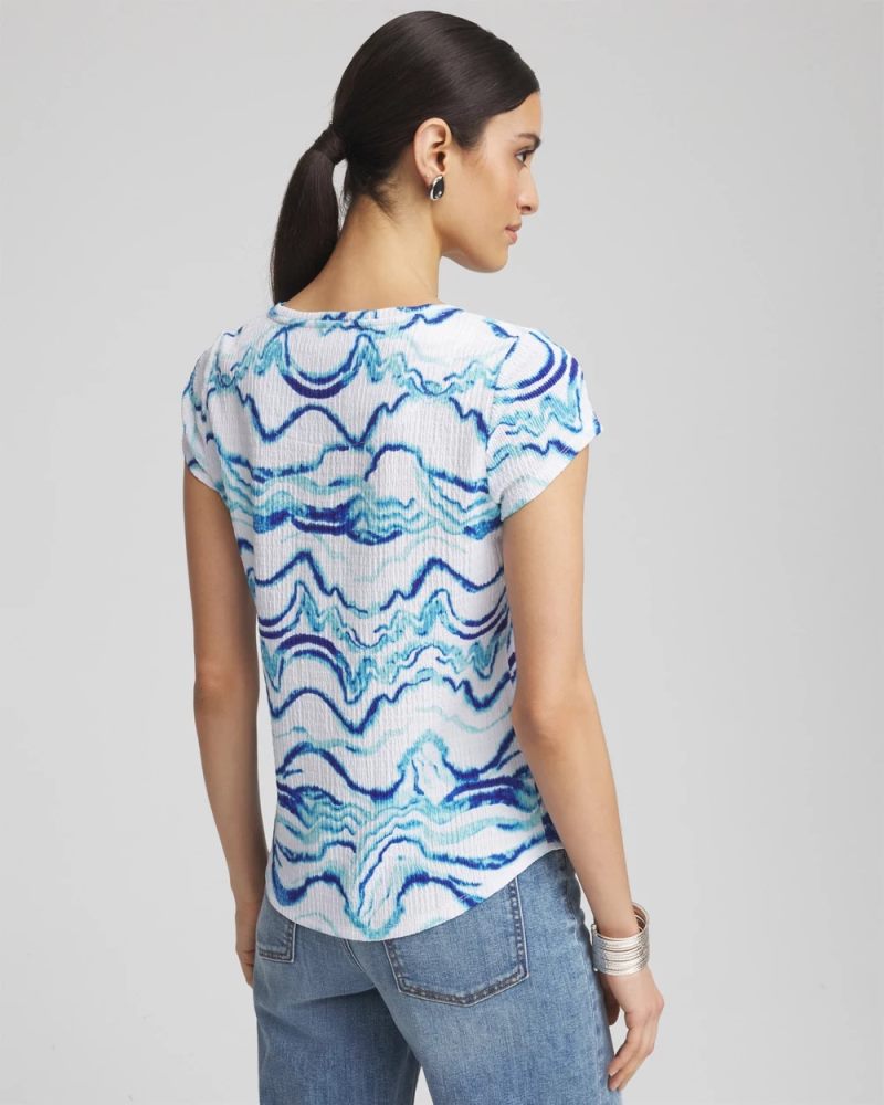 Chicos Ocean Waves Cap Sleeve Dolman Tee - ALABASTER