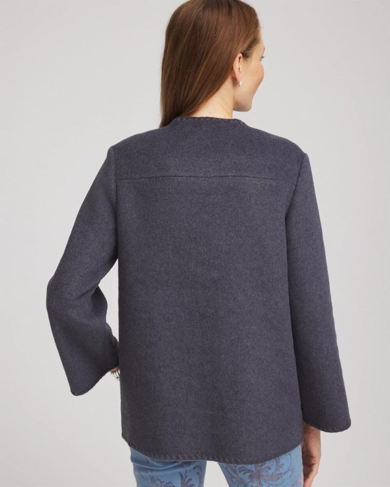 Chicos Wool Scarf Jacket - DARK DENIM HEATHER