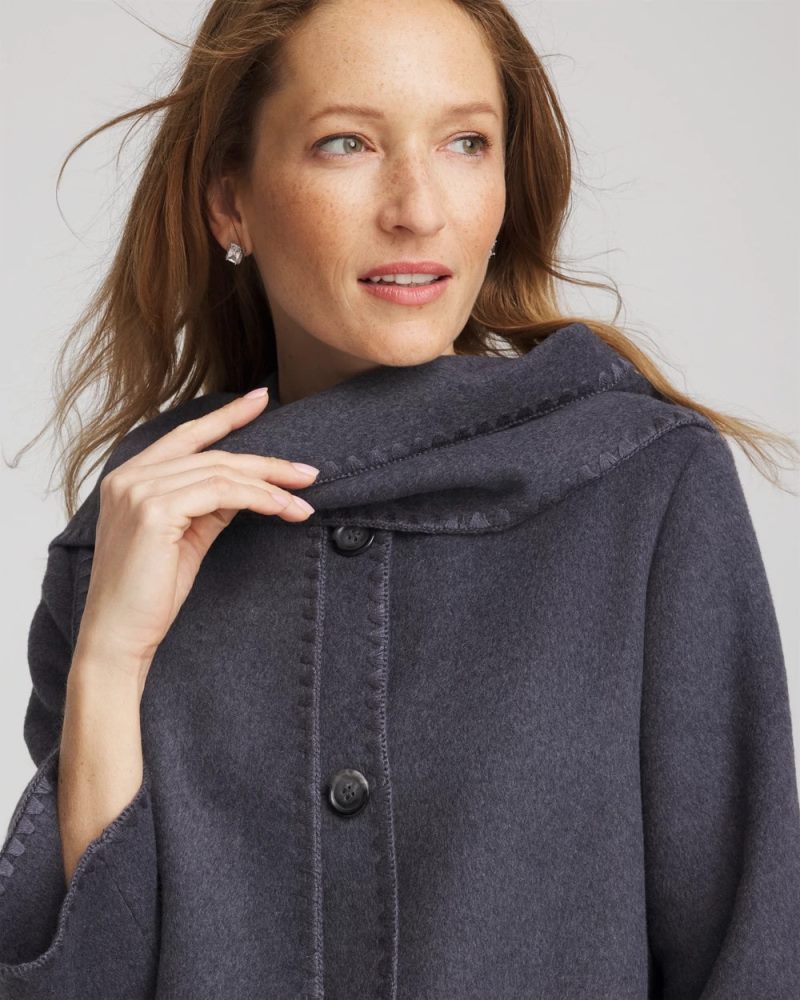 Chicos Wool Scarf Jacket - DARK DENIM HEATHER