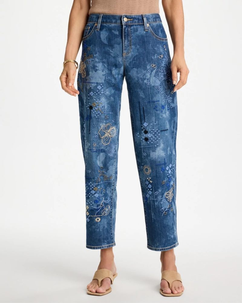 Chicos Relaxed Embroidered Boyfriend Jean - DAPHNE INDIGO