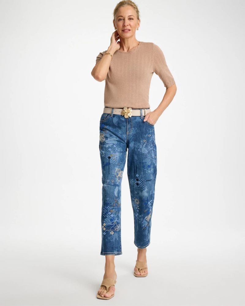 Chicos Relaxed Embroidered Boyfriend Jean - DAPHNE INDIGO