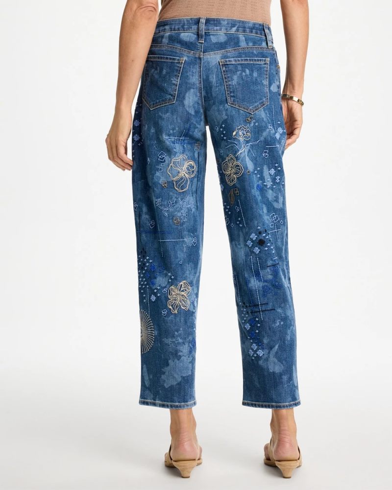 Chicos Relaxed Embroidered Boyfriend Jean - DAPHNE INDIGO