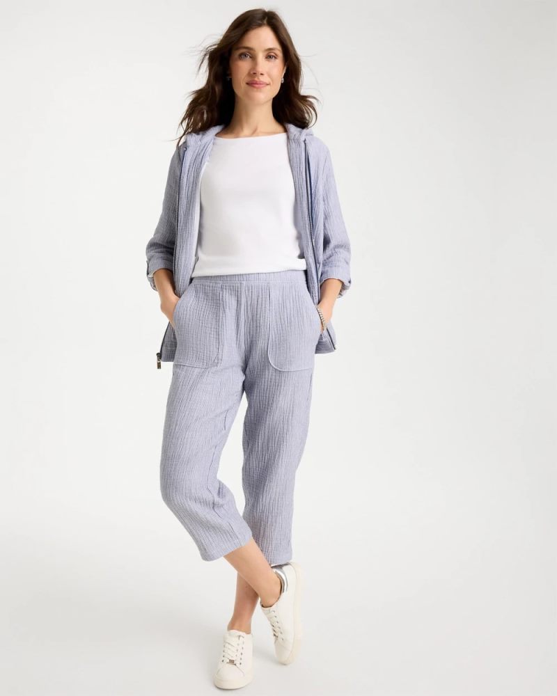 Chicos Zenergy® Striped Gauze Cropped Pants - BLUE