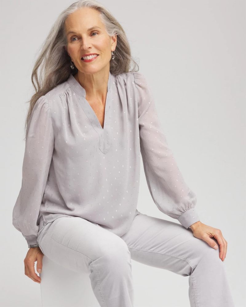 Chicos Georgette Clip Dot Blouse - DOVE GRAY