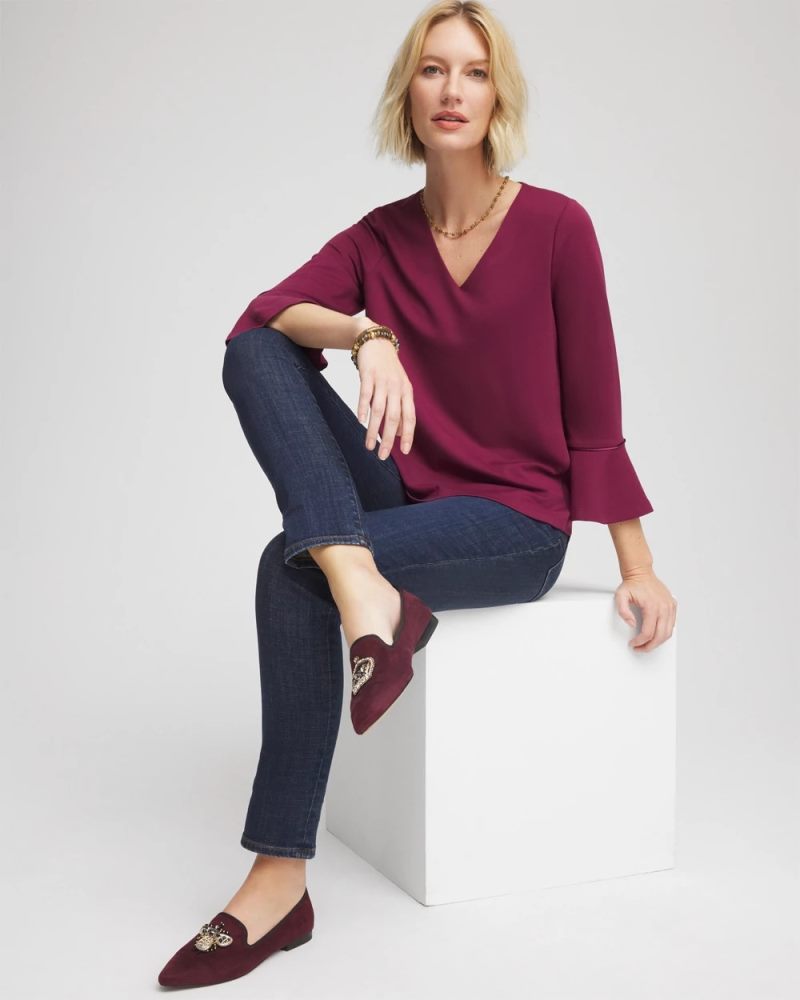 Chicos Ponte V-Neck Tee - DEEP CHIANTI