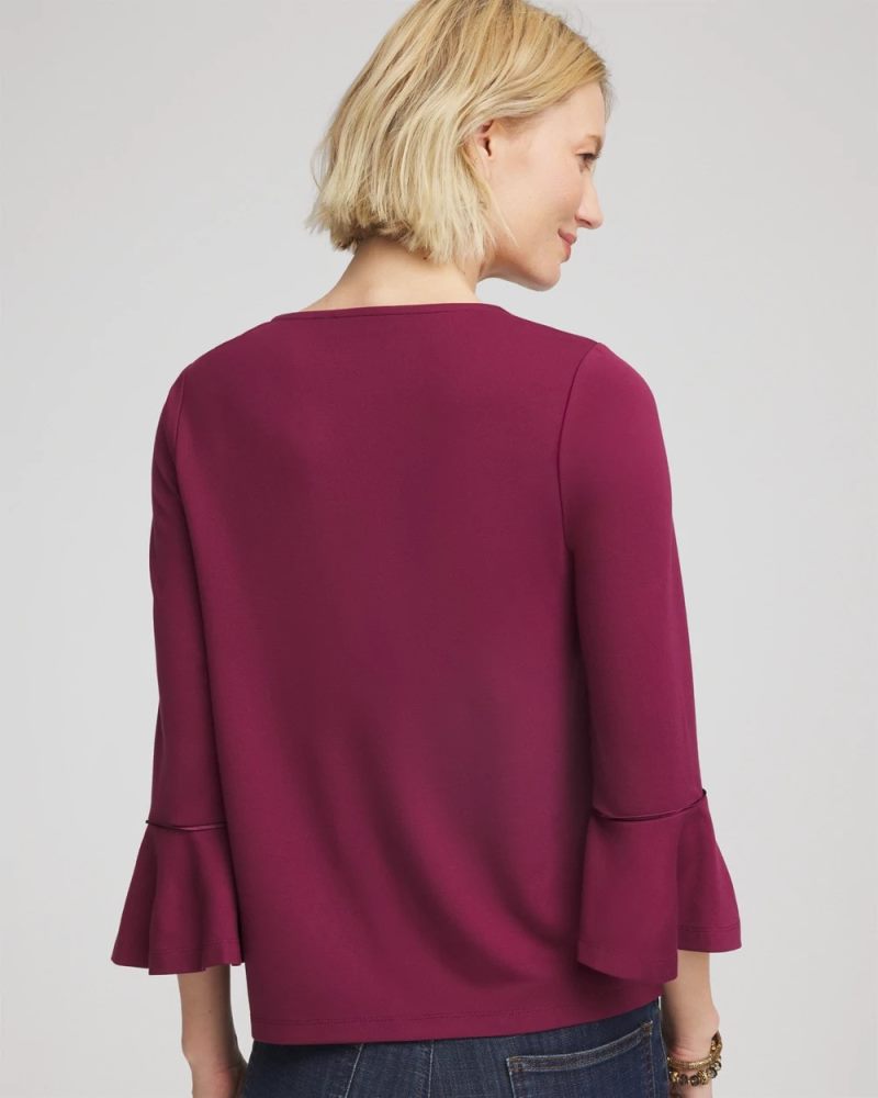 Chicos Ponte V-Neck Tee - DEEP CHIANTI
