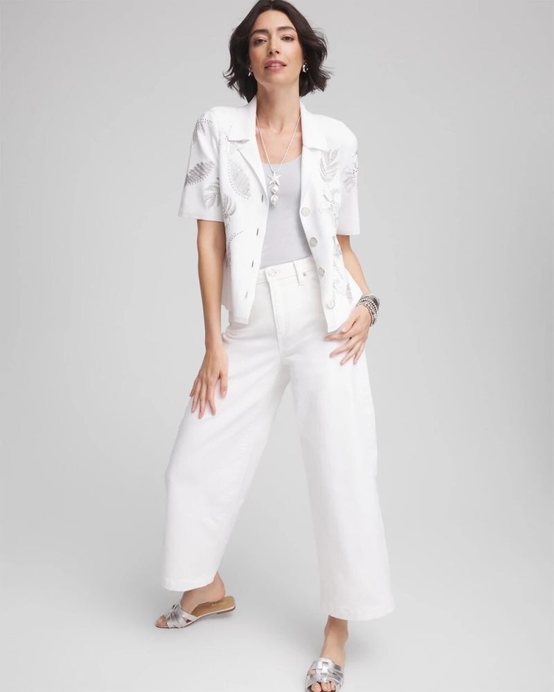 Chicos Milano Embroidered Sweater - ALABASTER