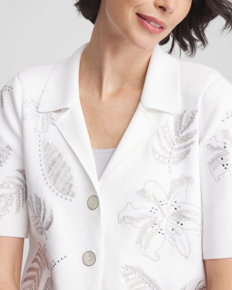 Chicos Milano Embroidered Sweater - ALABASTER