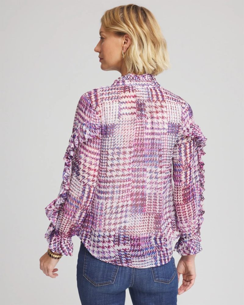 Chicos Gingham-Print Georgette Blouse - GOOSEBERRY