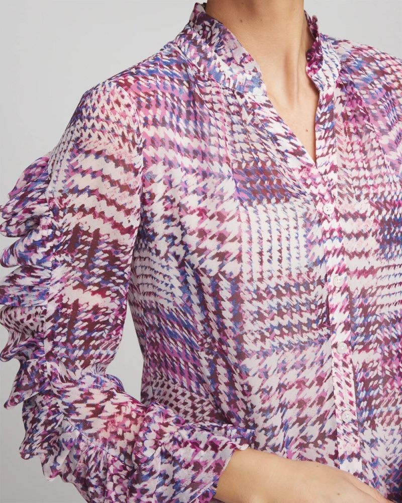 Chicos Gingham-Print Georgette Blouse - GOOSEBERRY