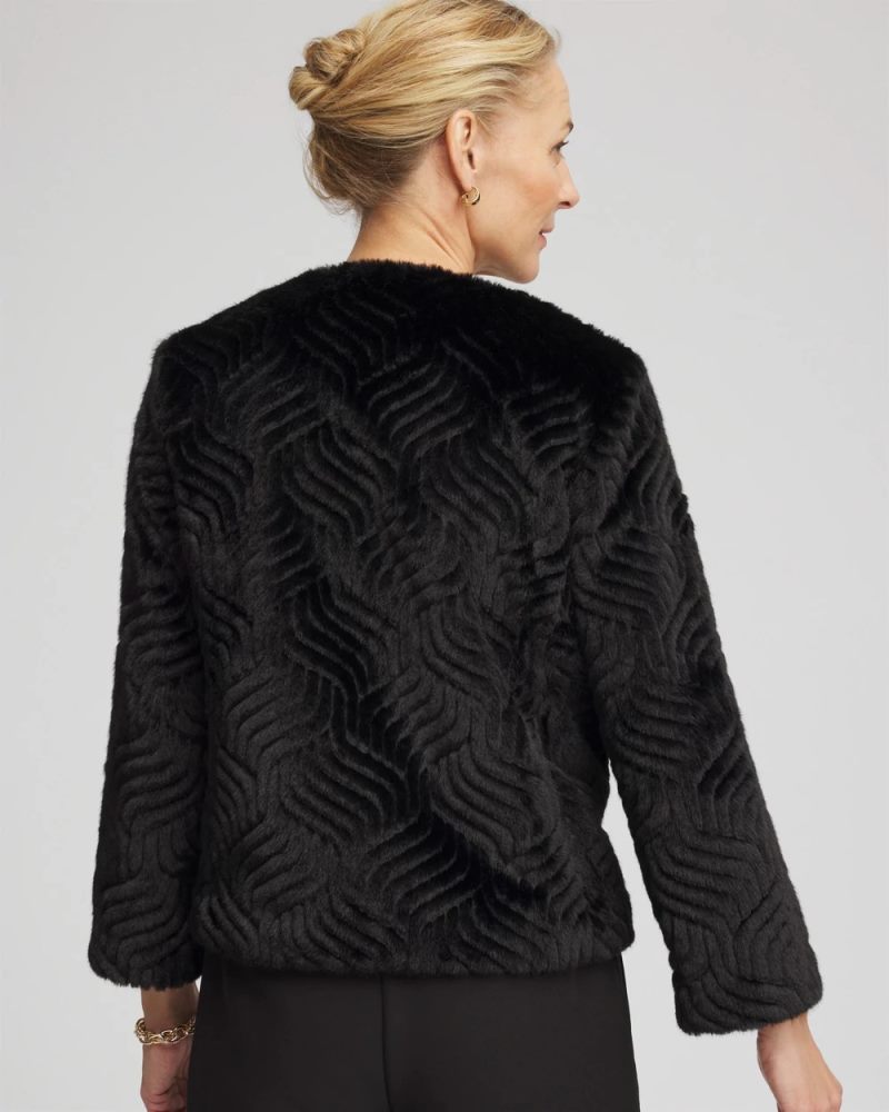 Chicos Pattern Fur Jacket - BLACK