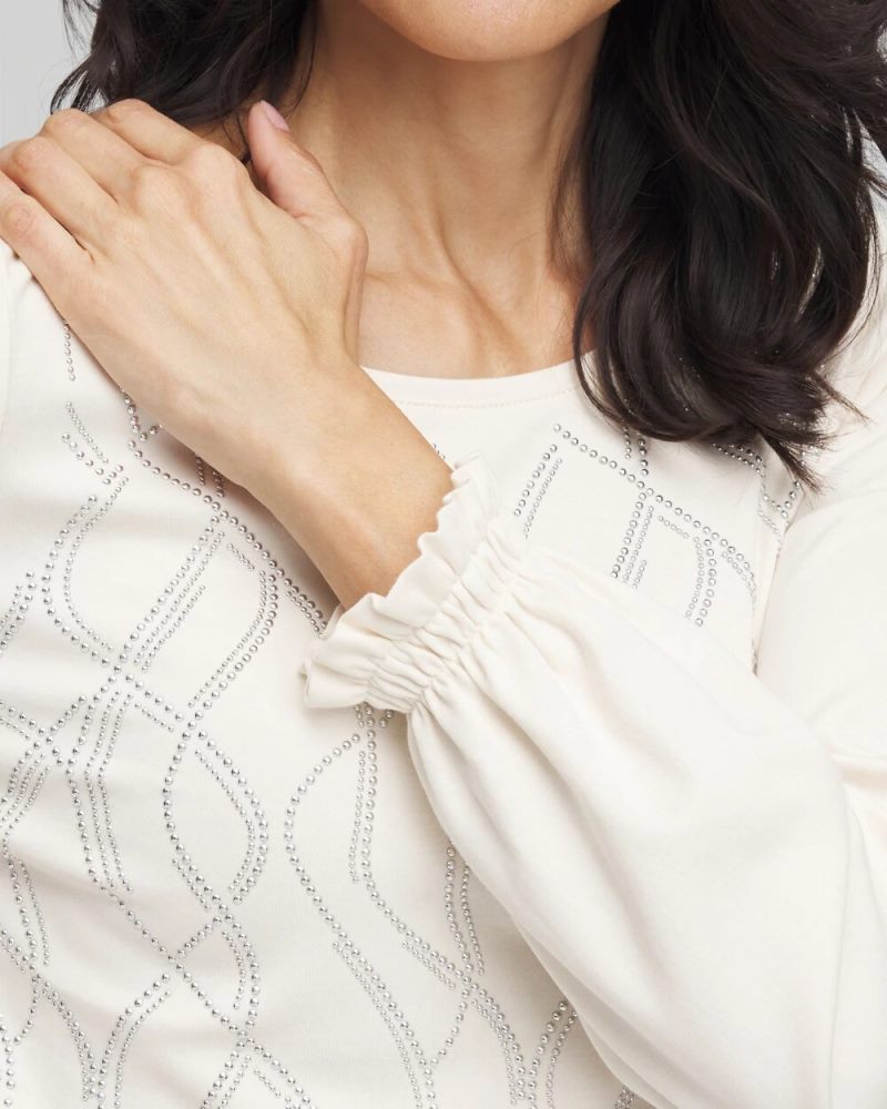 Chicos Embellished Long-sleeve Top - ENGLISH CREAM