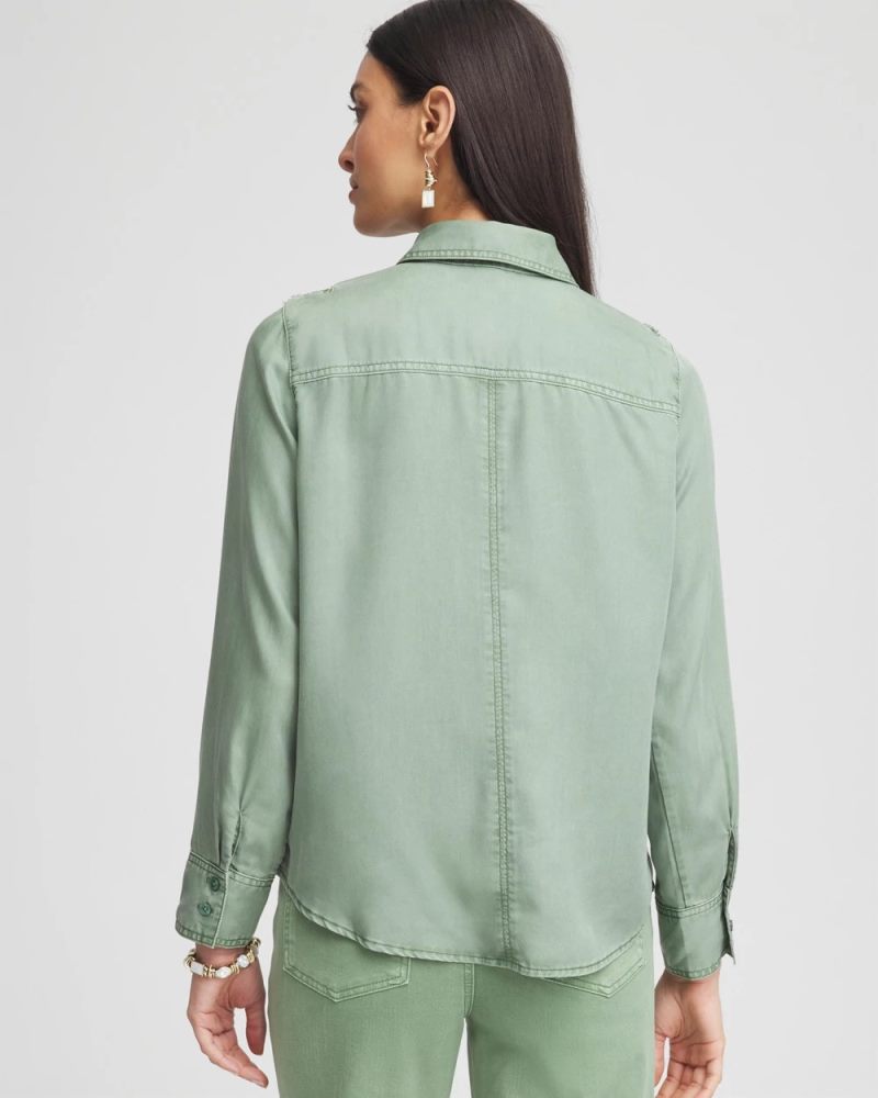 Chicos Embellished Lyocell Tencel™ Collared Shirt - MINERAL GREEN