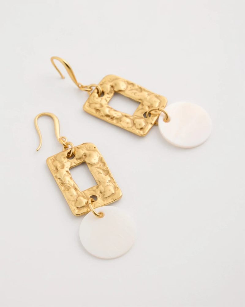 Chicos Pearl Hammered Drop Earrings - GOLD