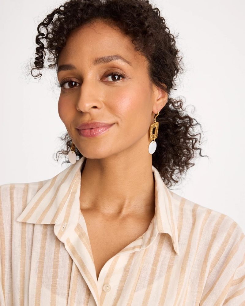 Chicos Pearl Hammered Drop Earrings - GOLD