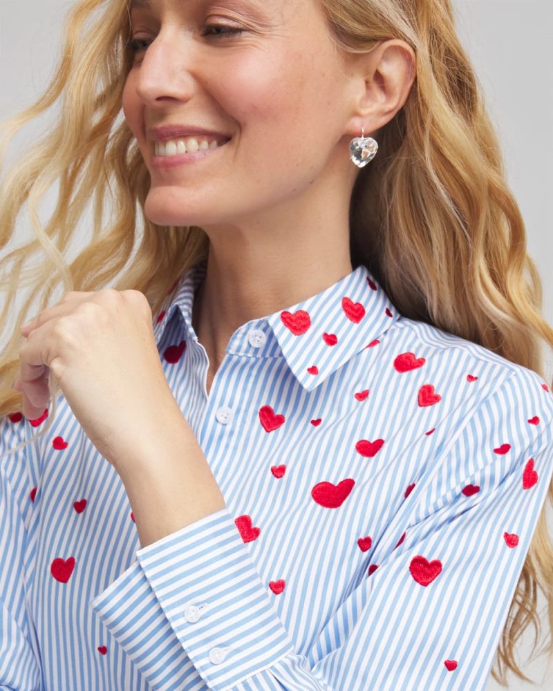 Chicos V-Day Striped Poplin Shirt - TIDAL BLUE