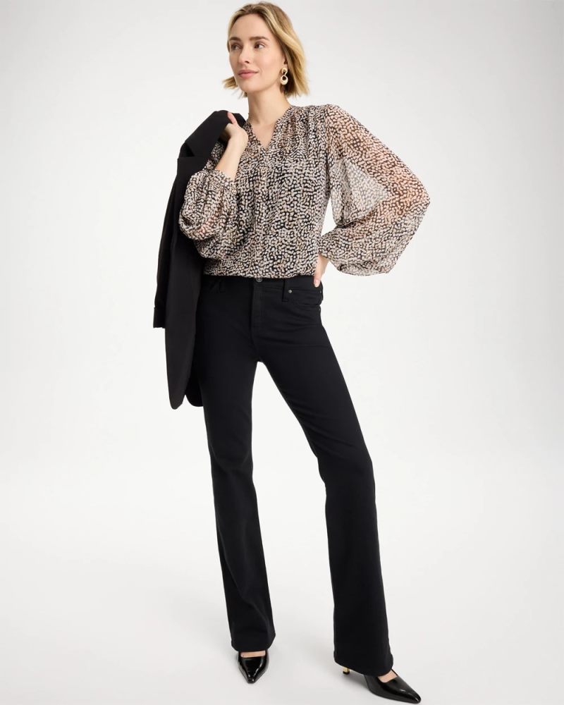 Chicos Georgette Printed Squares Blouse - BLACK