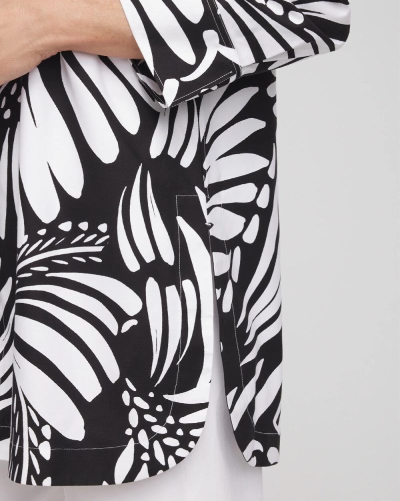 Chicos No Iron Printed Palms Button Down Tunic - BLACK