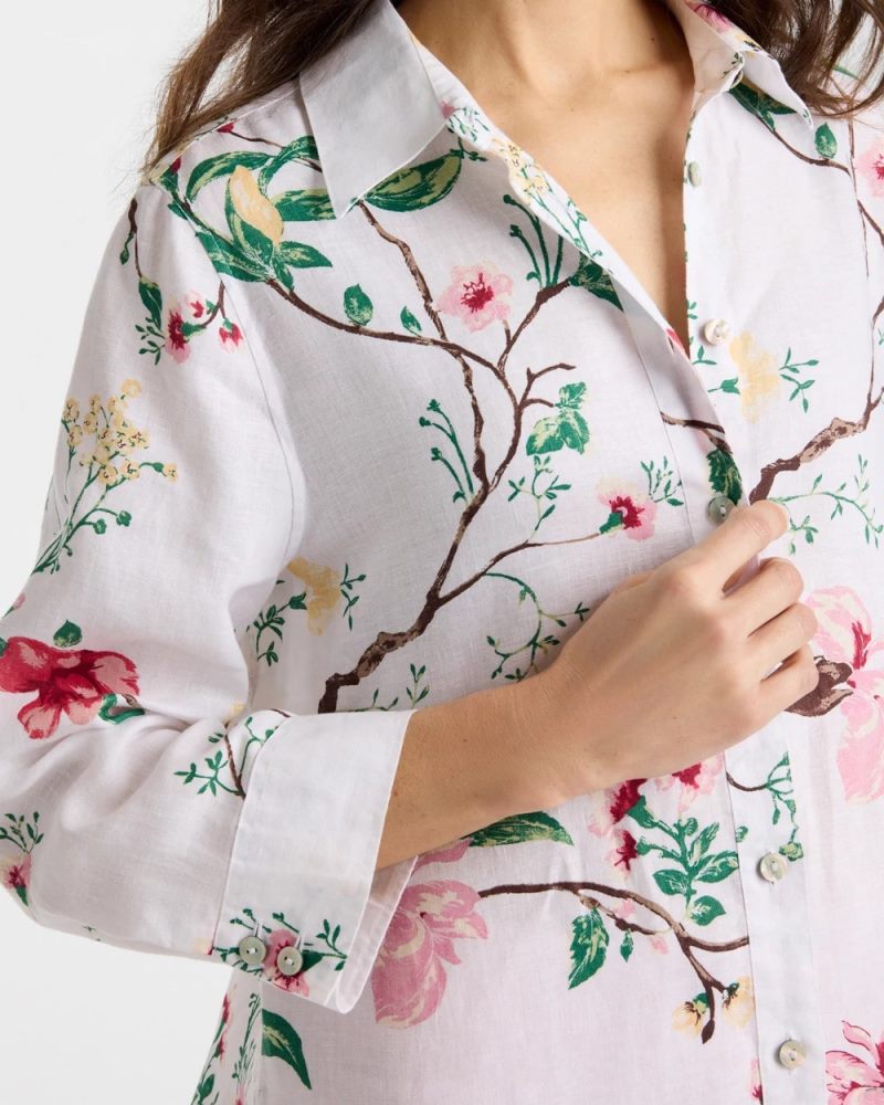 Chicos No Iron Kyoto Bloom Linen Shirt - HOT HONEYSUCKLE