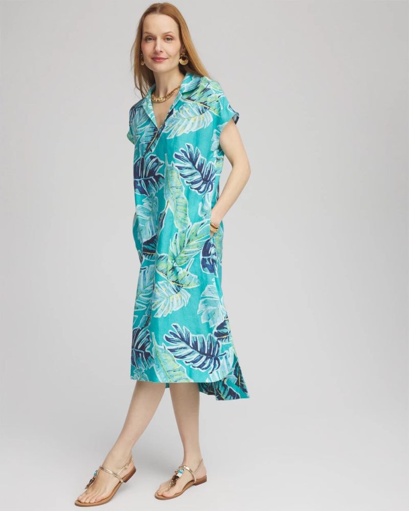 Chicos Tropical Linen Midi Dress