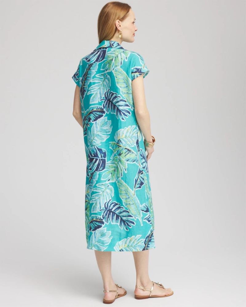 Chicos Tropical Linen Midi Dress