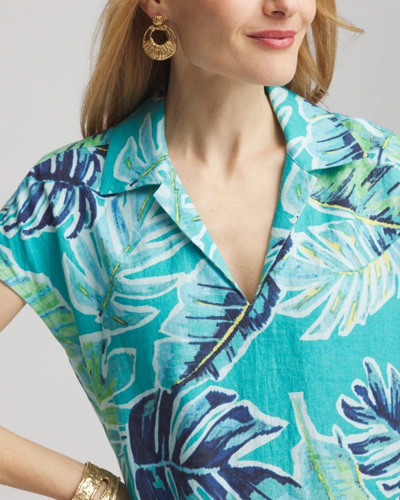 Chicos Tropical Linen Midi Dress