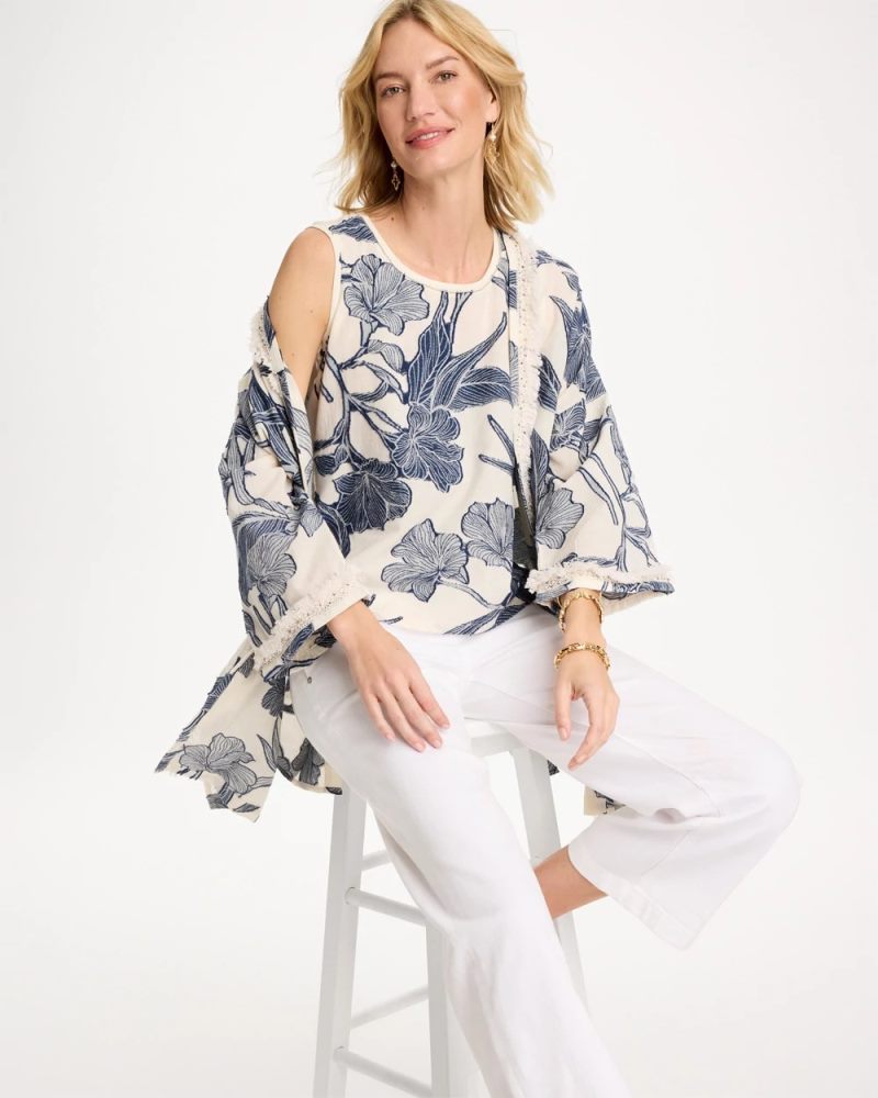 Chicos Caviar Trim Floral Tank - ECRU