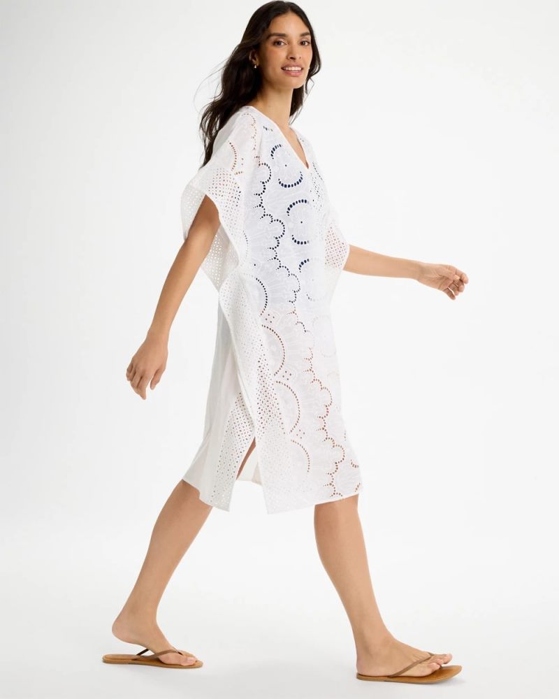 Chicos Woven Long Swim Cover-Up - ALABASTER