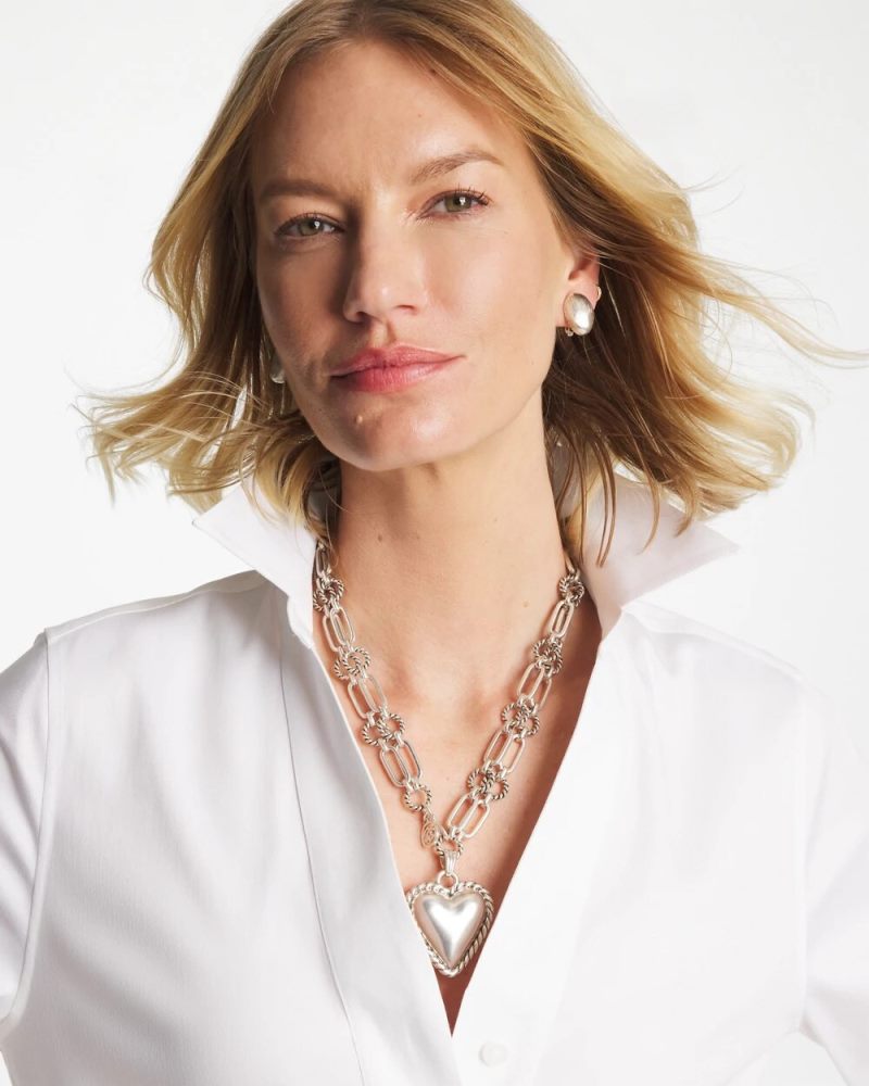Chicos Heart Twice As Nice Pendant Necklace - SILVER
