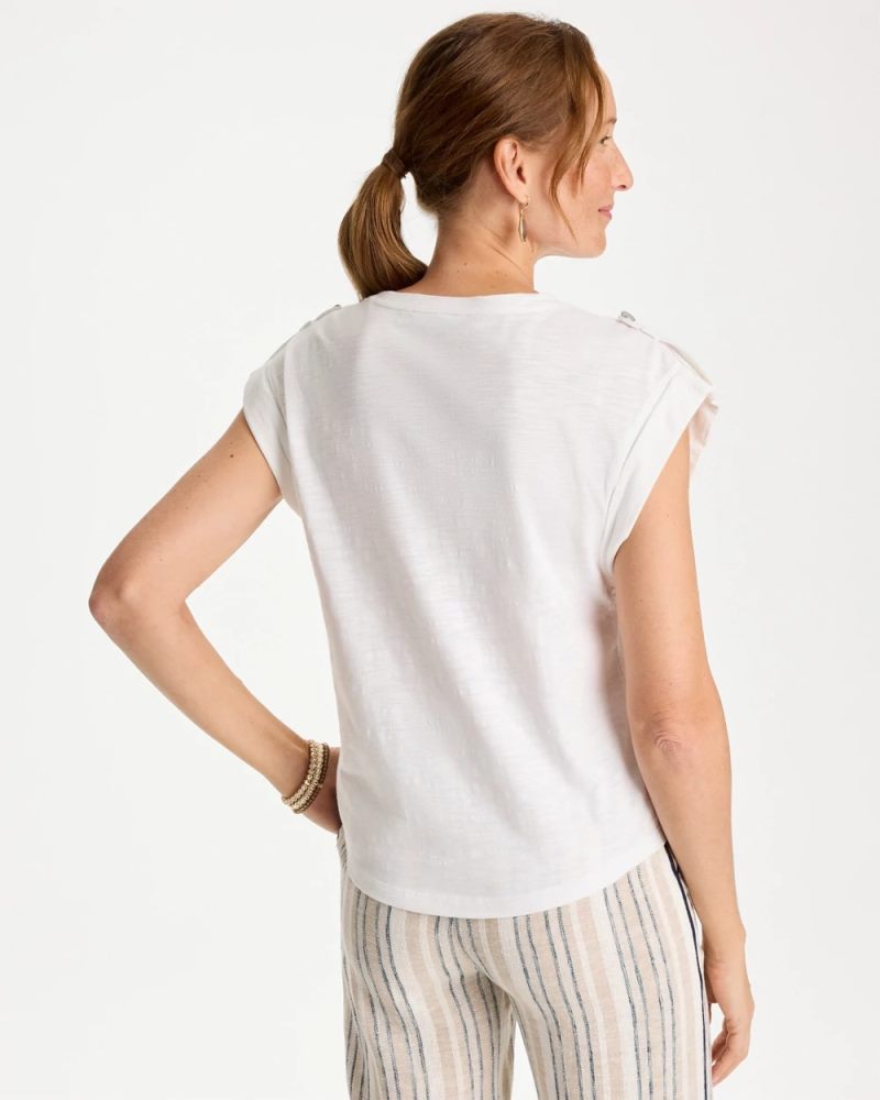 Chicos Cotton Slub Epaulette Tee - ALABASTER
