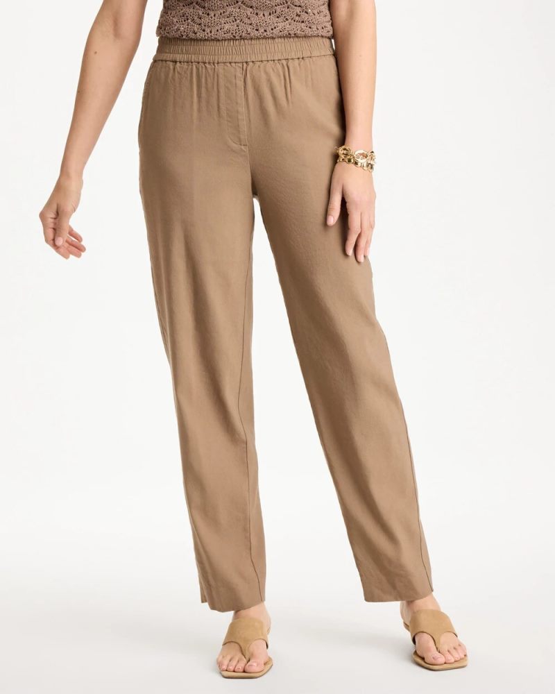 Chicos Soft-Stretch Linen Straight Tapered Ankle Pants - TOPAZ SMOKE