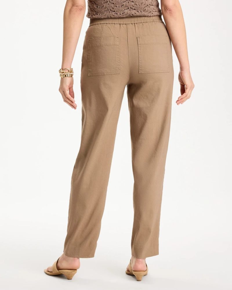 Chicos Soft-Stretch Linen Straight Tapered Ankle Pants - TOPAZ SMOKE