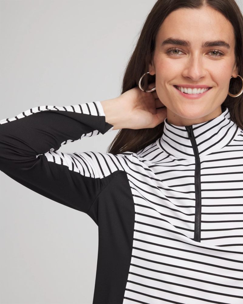 Chicos Zenergy® UPF Striped Block Half Zip - BLACK
