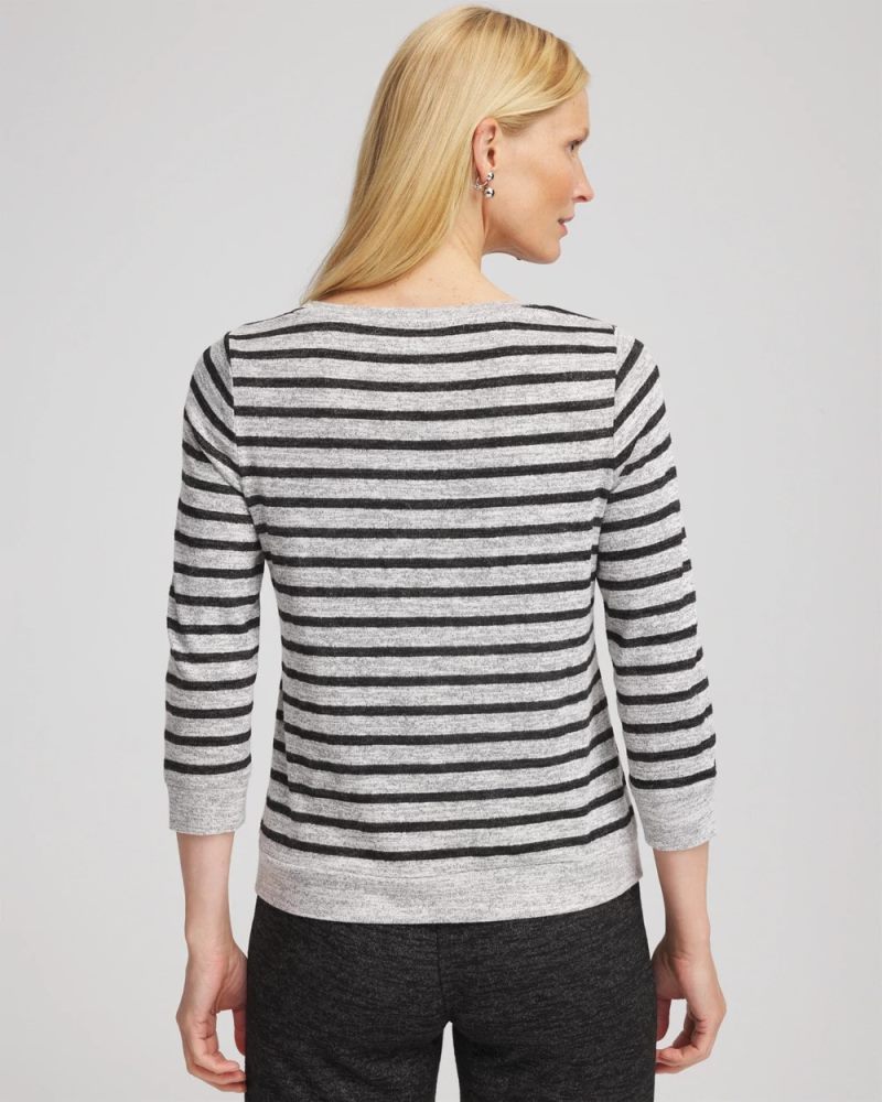 Chicos Zenergy® Striped Twist-Front Top - SALT AND PEPPER