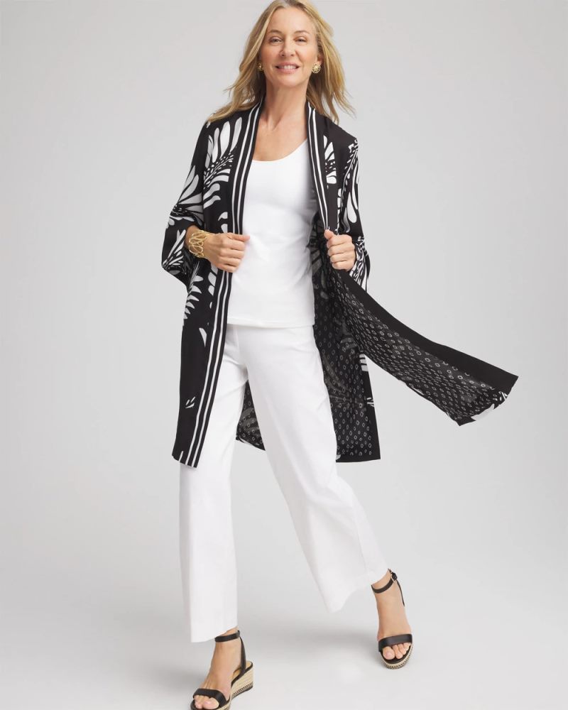 Chicos Tie-Front Long Kimono - BLACK