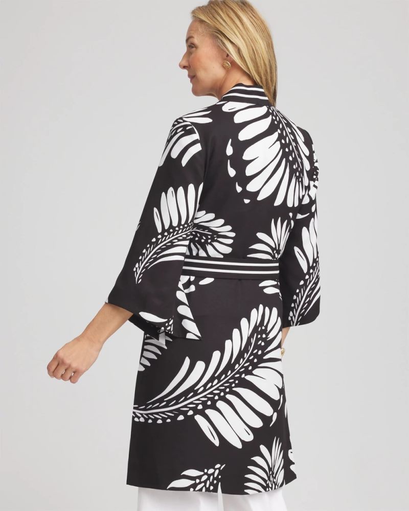 Chicos Tie-Front Long Kimono - BLACK