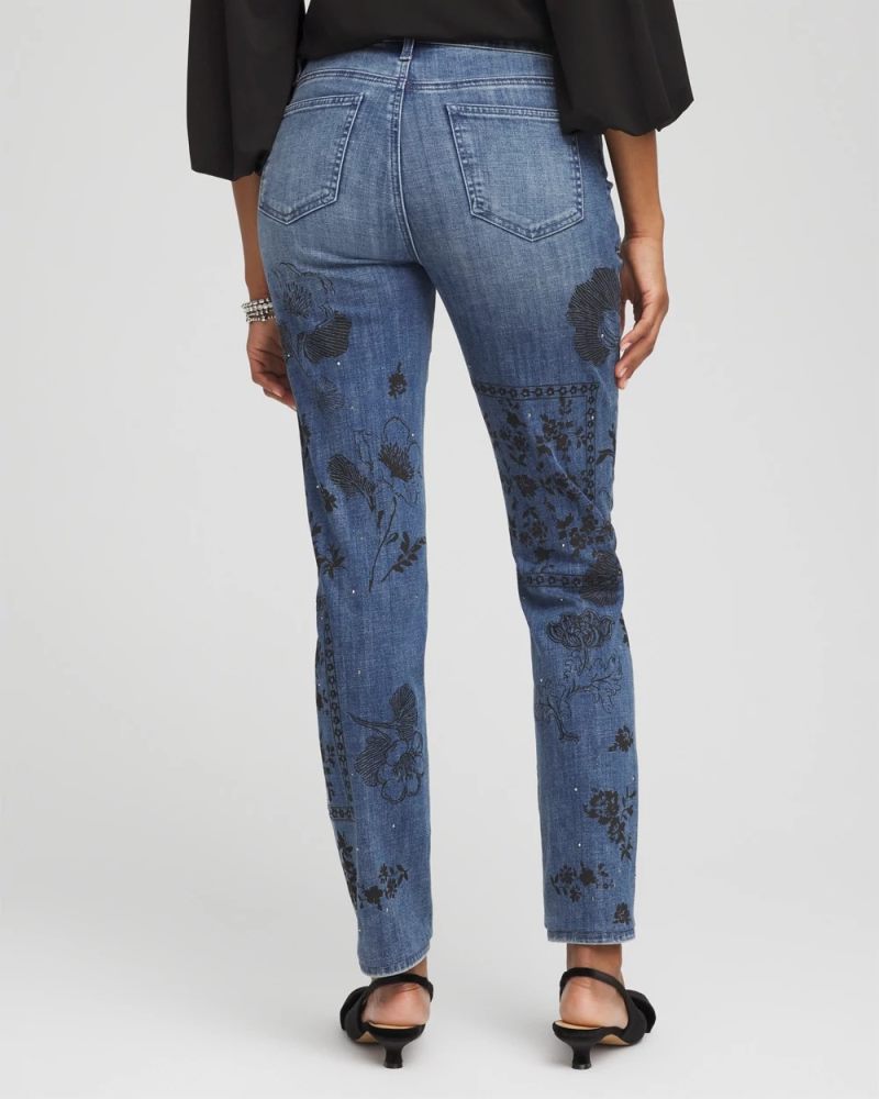 Chicos Mixed-Media Girlfriend Slim Ankle Jeans - EMILIA INDIGO