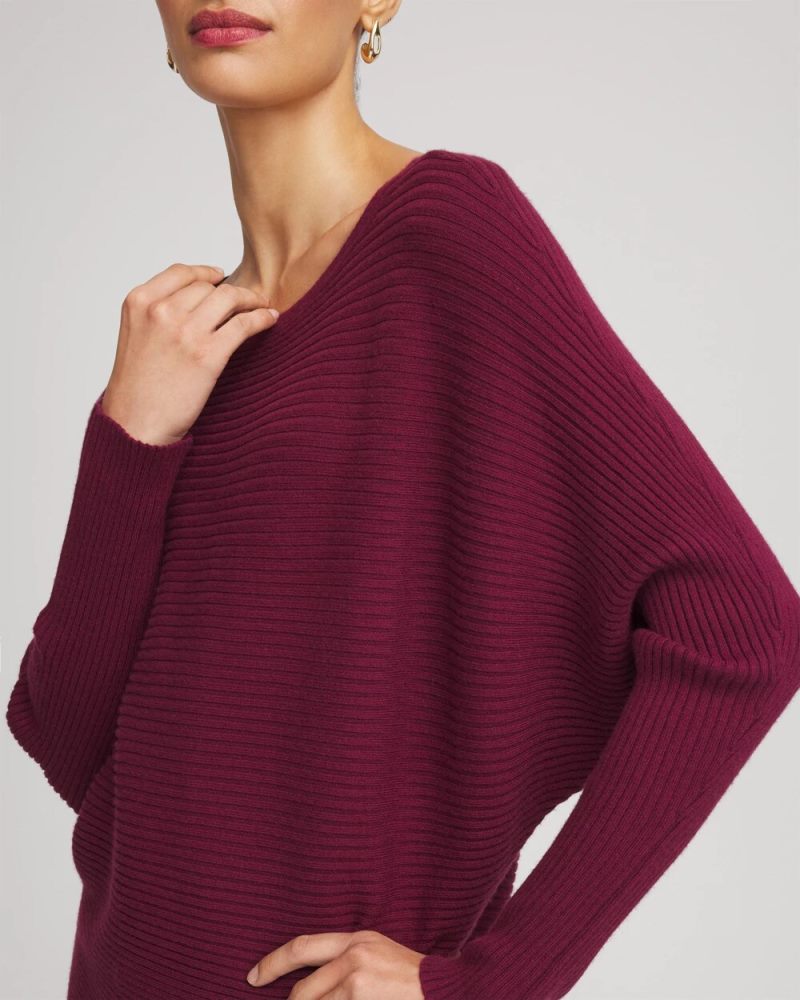 Chicos Cashmere-Blend Boatneck Sweater - DEEP CHIANTI