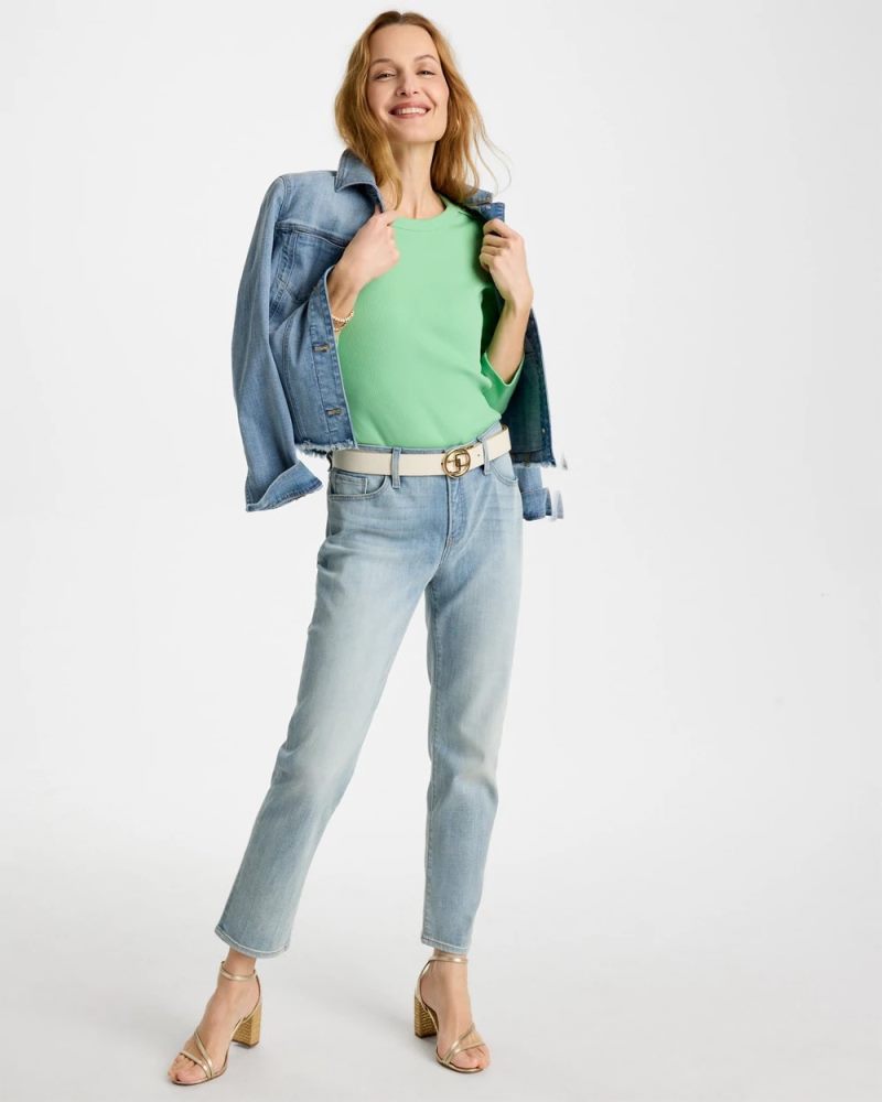 Chicos Ribbed Button Crewneck Tee - PEPPERMINT GREEN