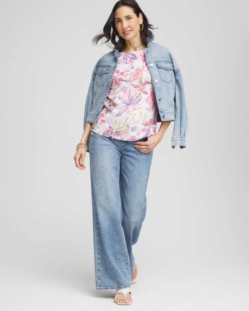 Chicos Tropical Floral Pima Tee - GENTLE LAVENDER