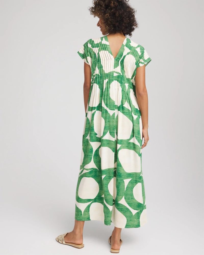 Chicos Printed Silk-Twill Popover Midi Dress - ECRU