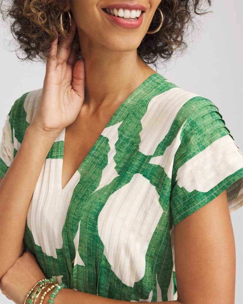 Chicos Printed Silk-Twill Popover Midi Dress - ECRU