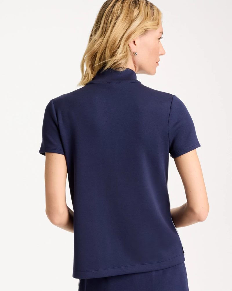 Chicos Zenergy® Soft Pique Piped Pullover - PASSPORT BLUE