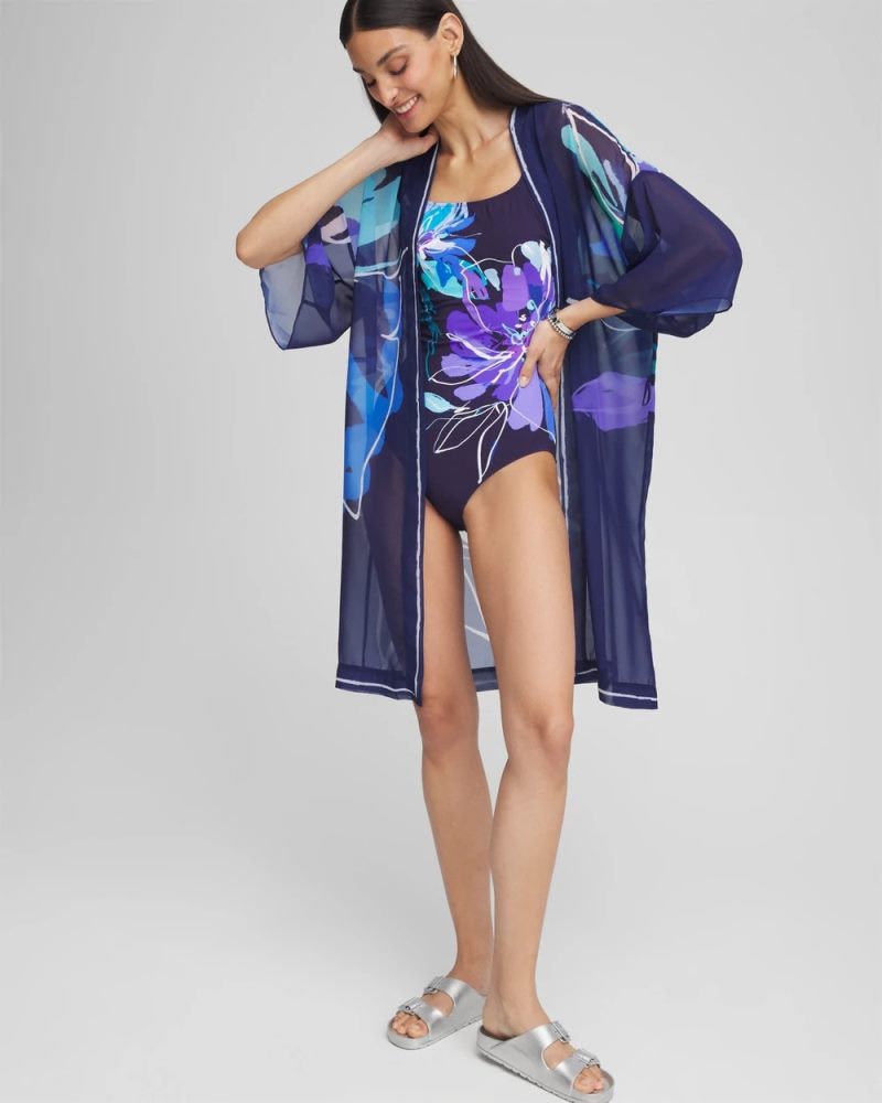 Chicos Gottex Water Square-Neck One-Piece Swimsuit - BLUE MULTI