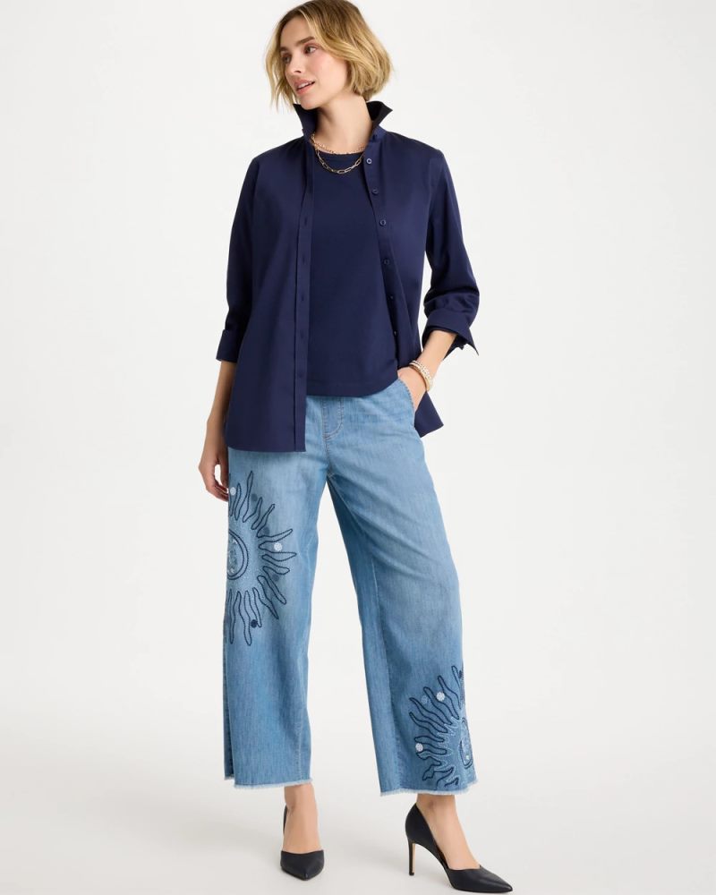 Chicos Embellished Ultra Lightweight Crop Jeans - CARESSA INDIGO