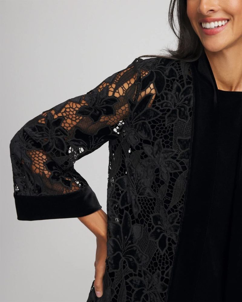 Chicos Travelers™ Collection Velvet Lace Jacket - TRAVELERS BLACK