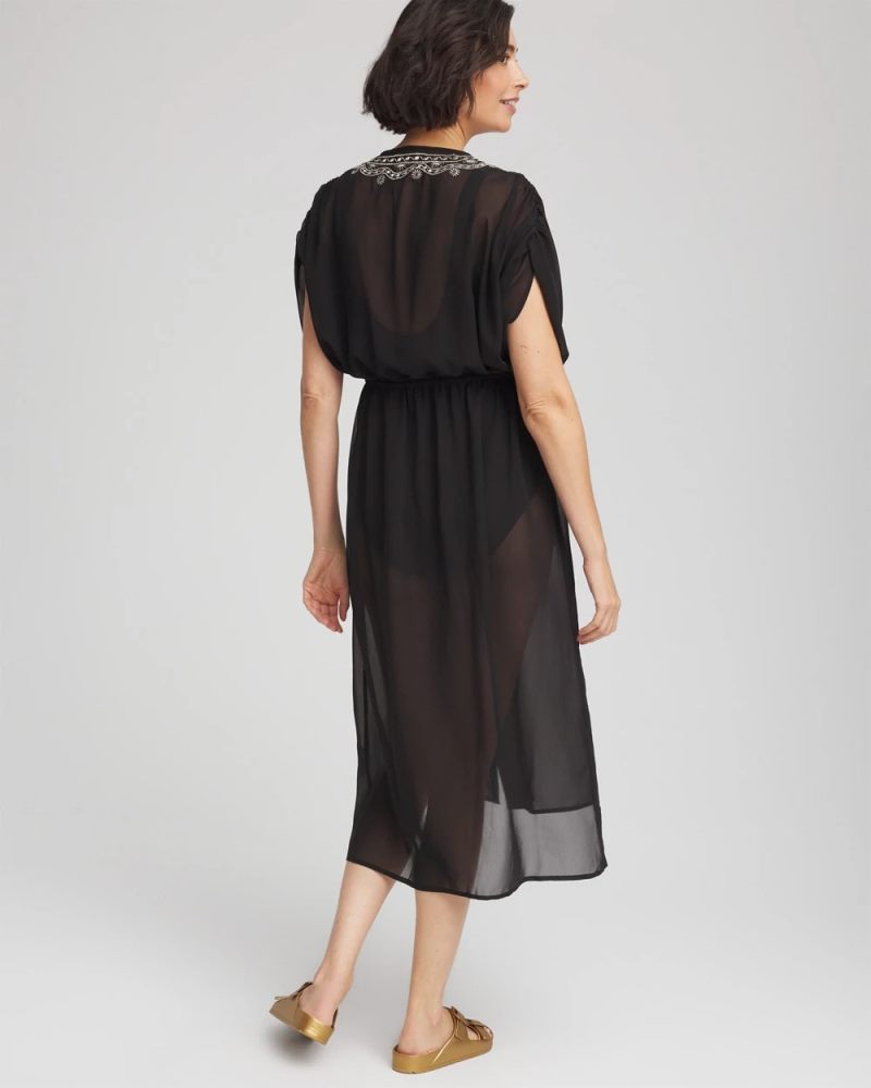 Chicos Miraclesuit® Beach Embroidered Long Kimono - BLACK