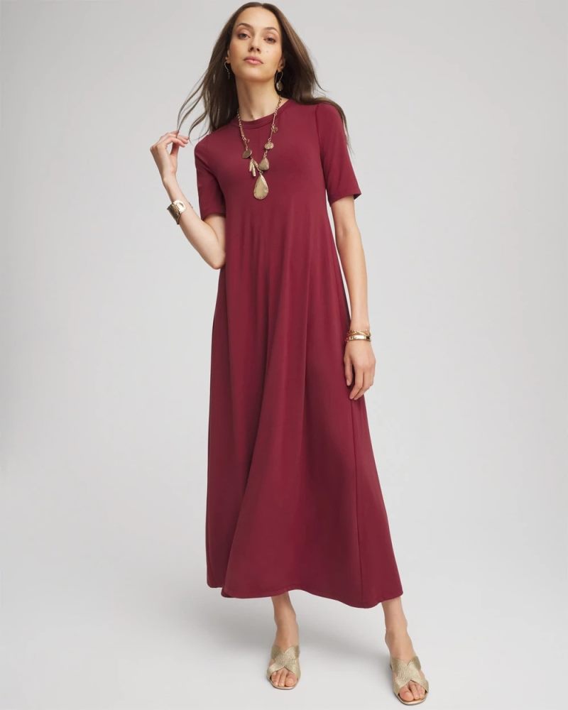 Chicos Stretch-Jersey Maxi Dress - RUSSET RED