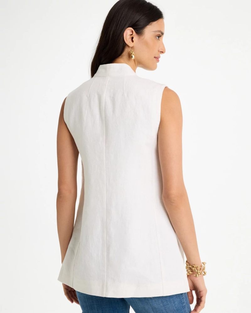Chicos Long Linen Sleeveless Vest - ALABASTER
