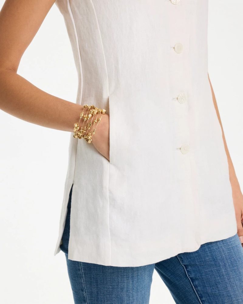 Chicos Long Linen Sleeveless Vest - ALABASTER